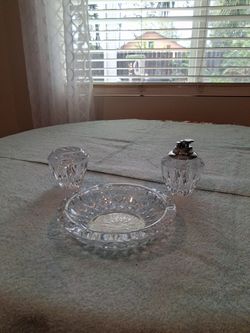 Crystal Glass Ashtray Lighter and Cup Set