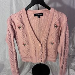 Almost Famous Floral Embroidered Cable Knit Cardigan
