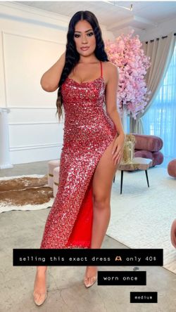 Red Sequen Dress w / Split - Medium 