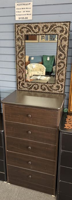 5 Door Chest 24” Wide With Mirror