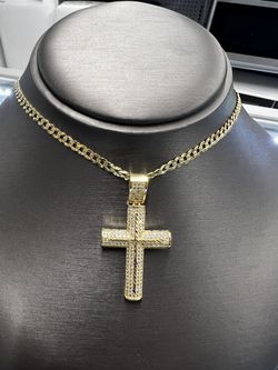 14k Diamond Cut Curb Link Chain W Cross