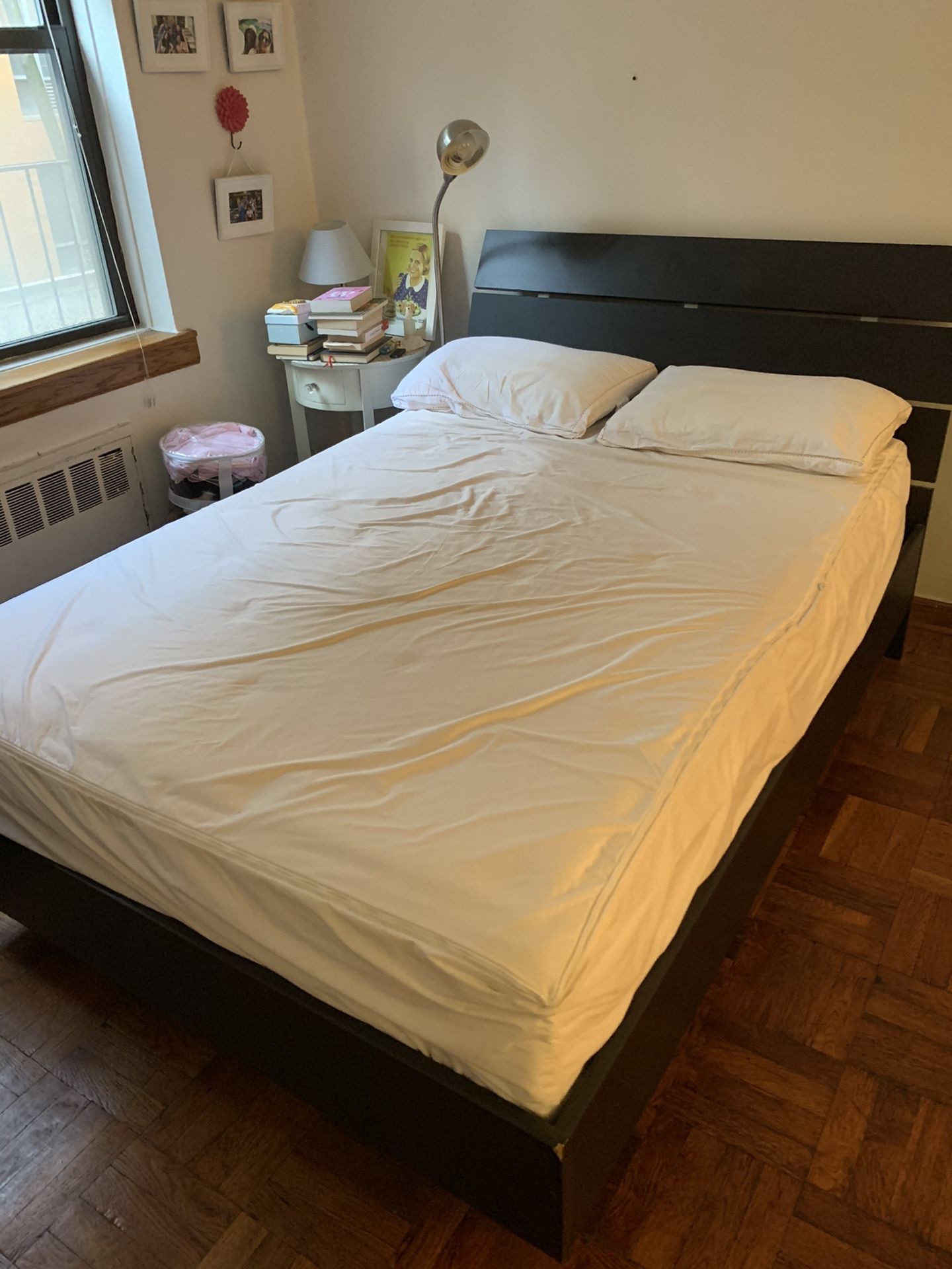 Dark brown full bed frame and mattress!