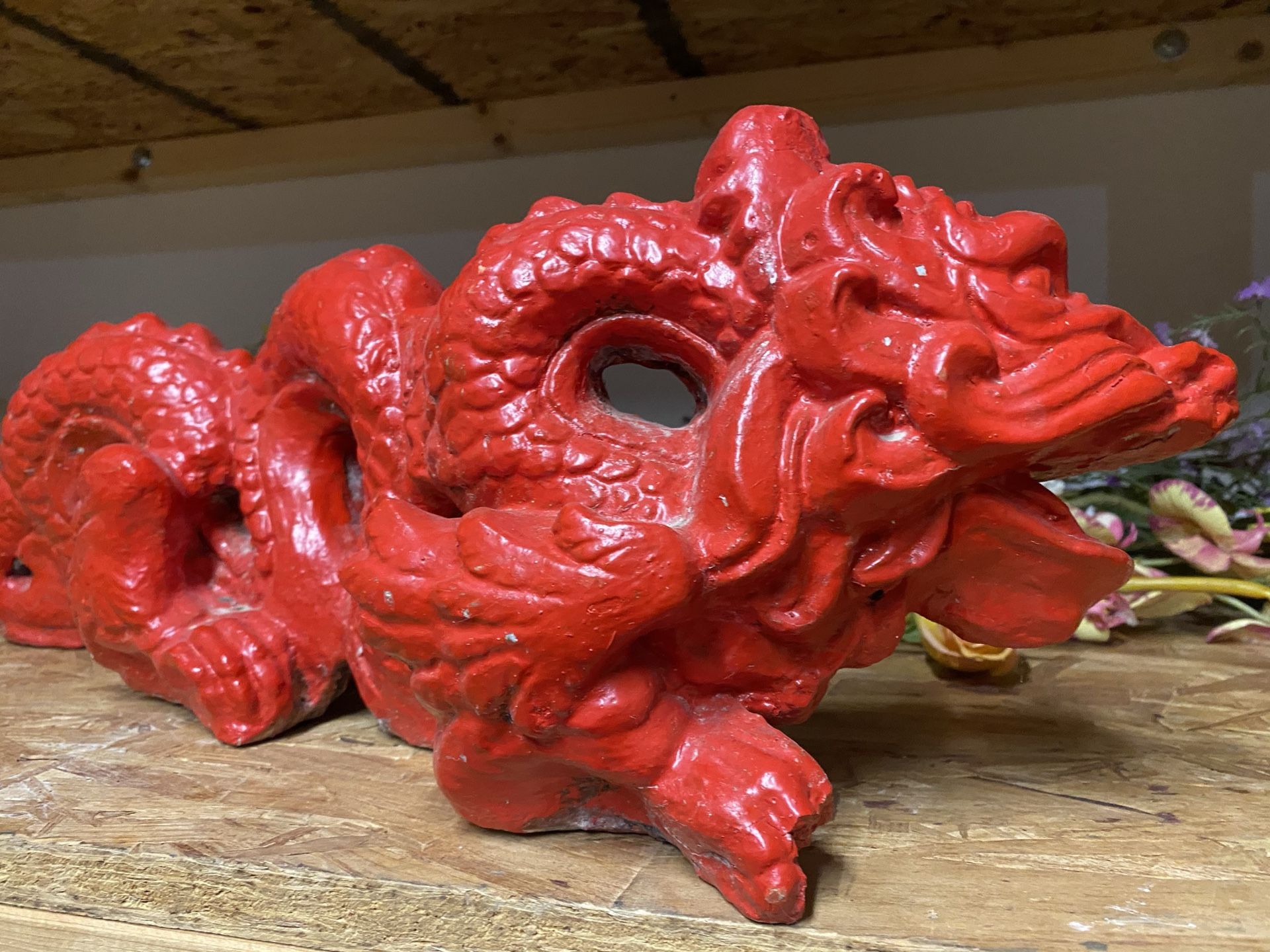 Chinese red dragon made it concrete 4 feet long