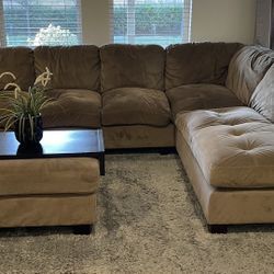 Living Room Sectional 2-Piece Couch w/ Ottoman and Tray