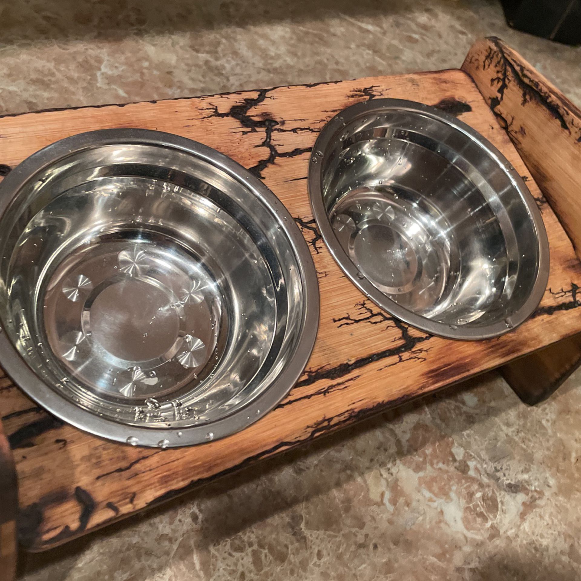Beautiful Custom Wood Burnt Dog bowl