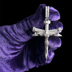 SS925 Iced Out Jesus Nail Cross Pendant (Pendant Only)