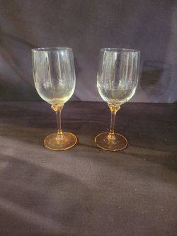 2 Luminarc Wine Glasses, Clear Crystal W/Pink Stems, Beautiful, Vintage France