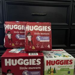 Size 4 Huggies Little Movers Diapers & Huggies Wipes