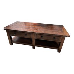Rustic Wood Coffee Table with 4 Drawers & Lower Shelf