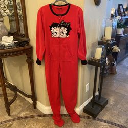 Betty Boop Red Onesie Fleece Sleepwear Pajamas Size Small