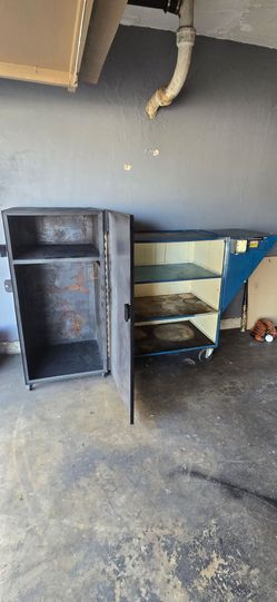 Heavy-duty workshop mobile bench tool station and heavy-duty welded metal storage cabinet