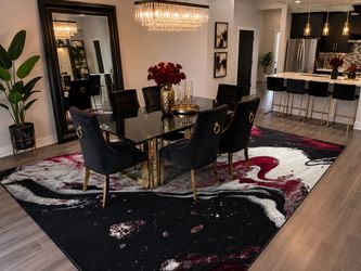 Abstract Area Rug Black Red Gray