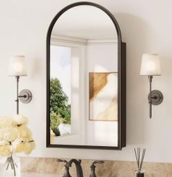 Black Medicine Cabinet with Mirror 16"x30", Arched Wall Cabinet