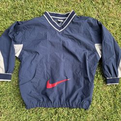 Vintage 90’s Nike Windbreaker Pullover Jacket Blue & Gray w/Red Nike Swoosh Size L