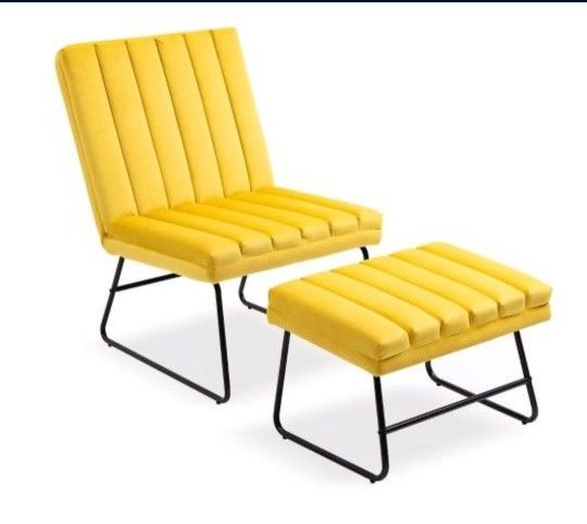 Modern Lazy Yellow Velvet Lounge Chair