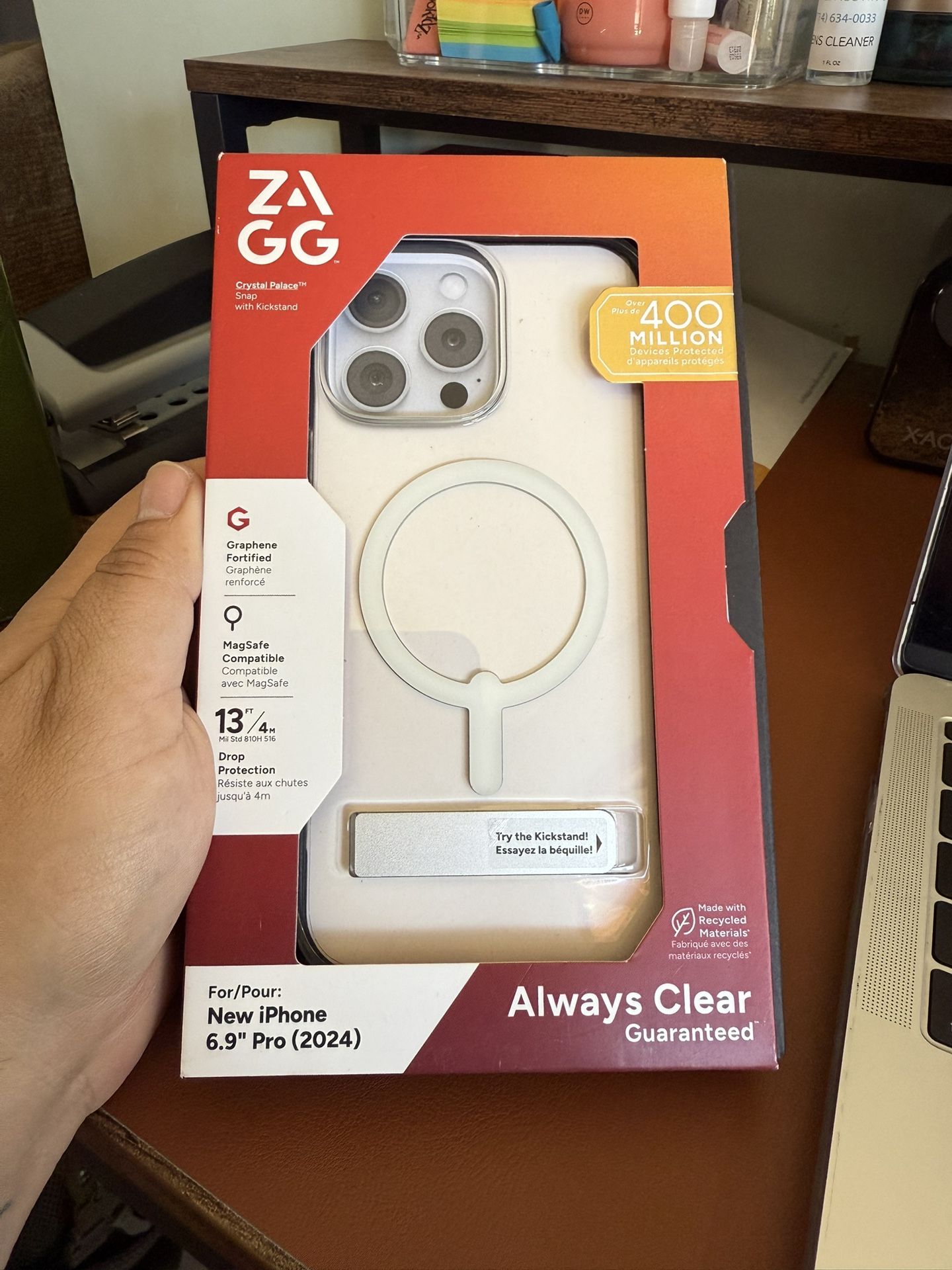 ZAGG - MagSafe Compatible Case w/ Kickstand iPhone 16 Pro Max - Clear