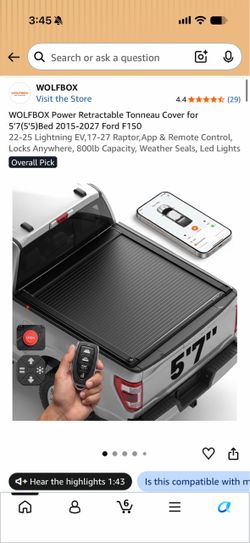 Wolfbox powered tonneau cover for 5.7in bed