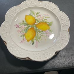 Ceramic Plate with Lemon Floral Design