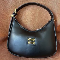 Miu Miu 2way Shoulder Bag Black Leather Hobo Bag