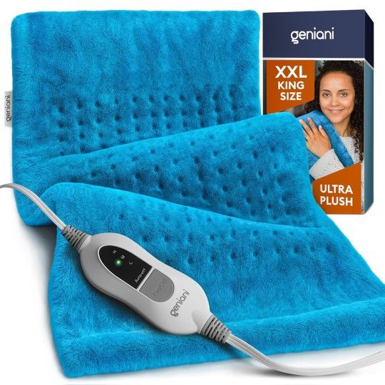 GENIANI Electric Throw - XXL Heating Pad for Back Pain & Menstrual Pain Relief, Auto Shut Off, Machine Washable, Moist Heat Pad for Neck and Shoulder,