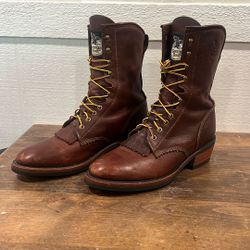 GEORGIA BOOT USA BROWN LEATHER LACE UP KILTIE BOOTS