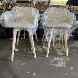 brand new  Modern 26" Counter Height Bar Stools Set of 4, Swivel Kitchen Island Tall Chairs with Back, Arm, Footrest and Solid Wood Legs, Linen Fabric