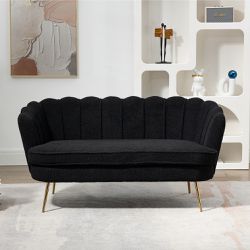 59” Modern Black Boucle Loveseat w/ Gold Trim [NEW IN BOX] **Retails for $ 280