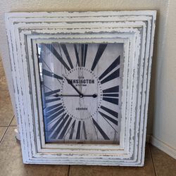 Wall Clock distressed Vintage Look Large White Gray  23”x28 