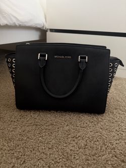 Michael Kors Black Leather Satchel with Grommet Detail