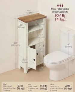 VASAGLE Bathroom Floor Storage Cabinet w/ 2 Barn Doors & Adjustable Shelves - Rustic White