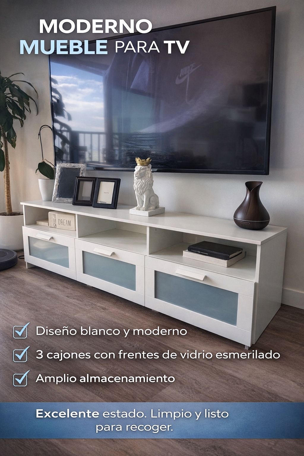 Modern white TV stand – Excellent condition