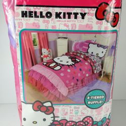 New Twin Comforter Hello Kitty Pink Blanket with Ruffle