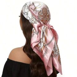 1 Pink Headscarf For Women's Hair - Chain And Intricate Print Headscarf For Women