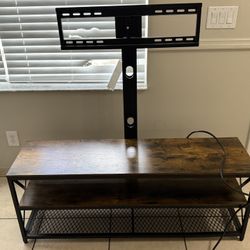 Dark Wood Entertainment Center w/ Swivel TV Mount & Built-In Cable Management