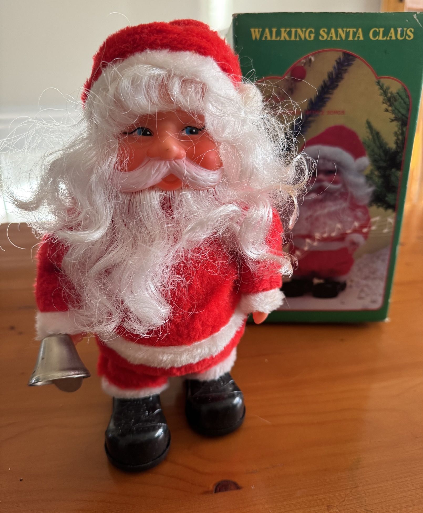 Vintage Walking Santa Claus Musical Toy 3 Songs Bell 1970s Taiwan Rare ORIGINAL BOX