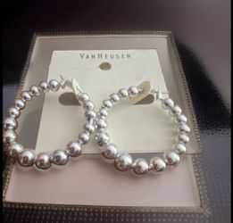 Van Heusen silver beaded hoop earrings Silver Tone