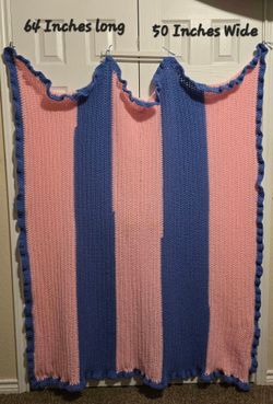 Handmade Crochet Blanket Pink and Blue Striped