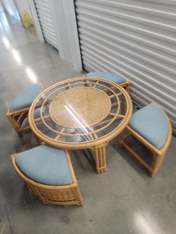 Vintage Rattan Glass-Top Conversation Set