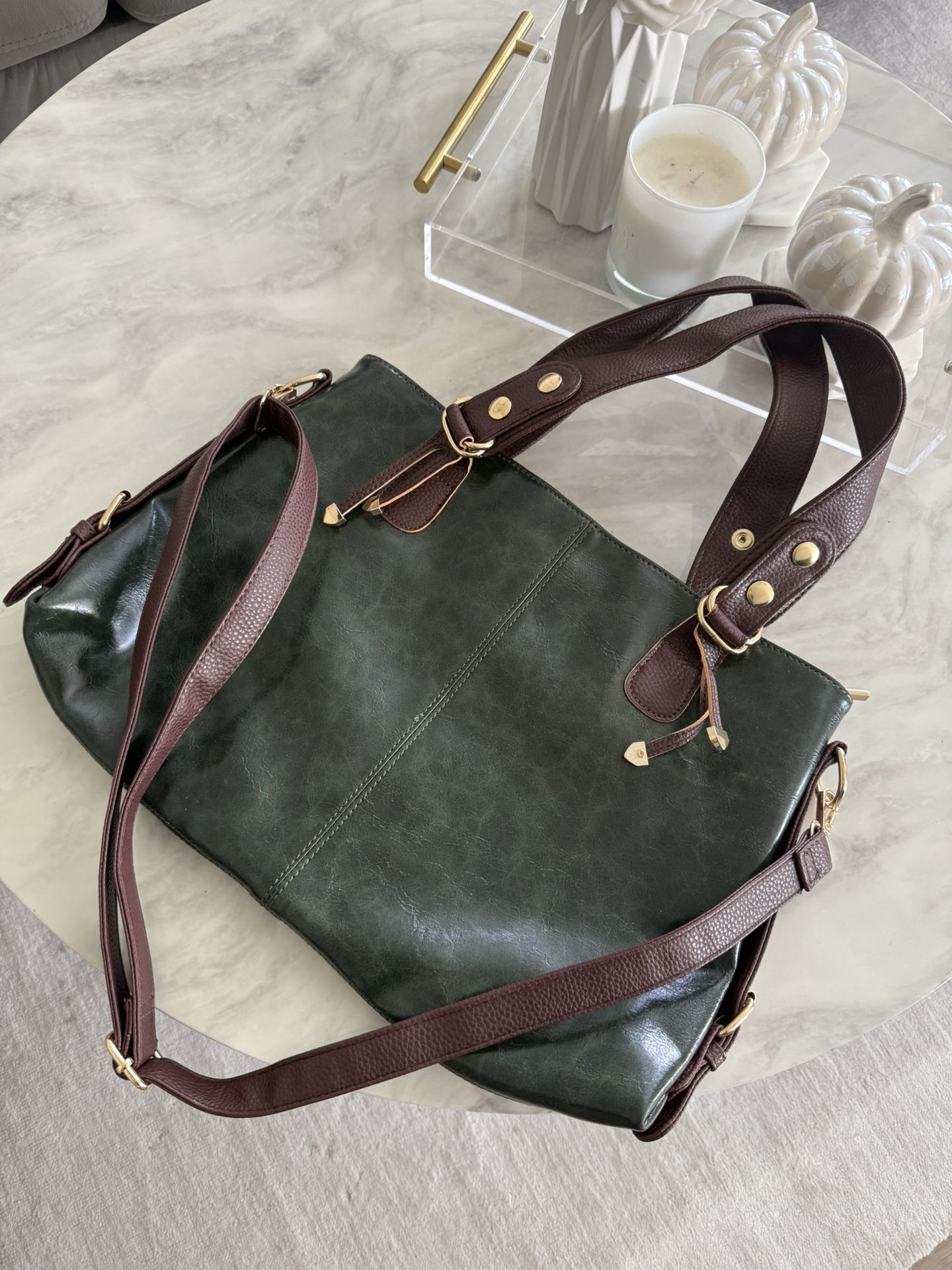 Leather Women Shoulder Bag Handbag Large Tote Messenger Crossbody - Hunter Green