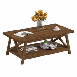 2-Tier Walnut Coffee Table with Storage