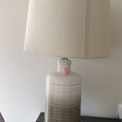 Ceramic Ribbed Table Lamp with Linen Drum Shade