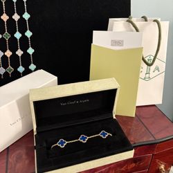 Blue And Gold Clover Bracelet