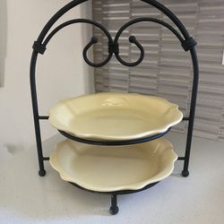 Iron 2 Tier Pie Rack With Ceramic Pie Plates