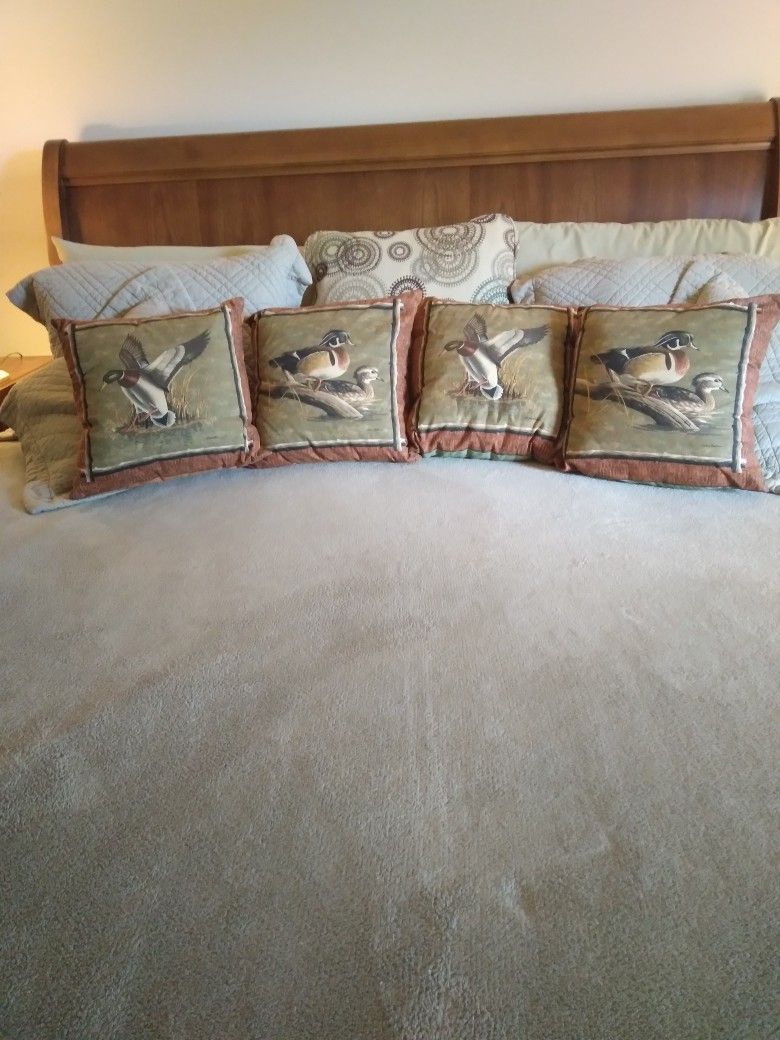 Four 13" X 13" Duck Themed Throw Pillows