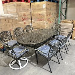9pc Cast Aluminum Outdoor Patio Dining Set With Cushion 