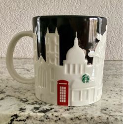 Starbucks London Collector Series Relief Coffee Mug Cup Black and White 3D Embossed Skyline 16 oz