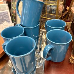 Set 6 Blue Corning Ceramic Coffee Tea Mug Cups