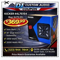 Kicker Solo-Baric L7 L7S15 15" Dual Voice Coil Subwoofer 2000 Watts 44L7S154 🚨 Payment Options Available 🚨 No Credit Needed 🚨 