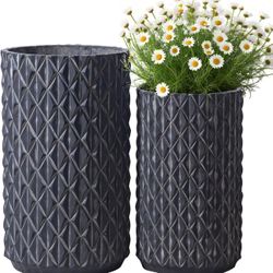 17.3 & 20.8 inch high Concrete Flower pots Set of 2, The planters for Outdoor Plants with Drainage Hole, Modern Family Outdoor Decor Plant pots, Indoo