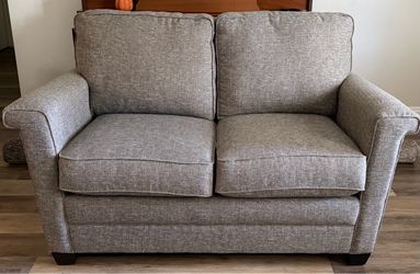 Gray Fabric Loveseat with Rolled Arms